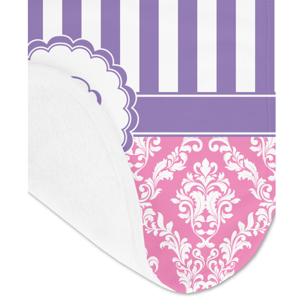 Pink & Purple Damask Baby Bib - AFT detail