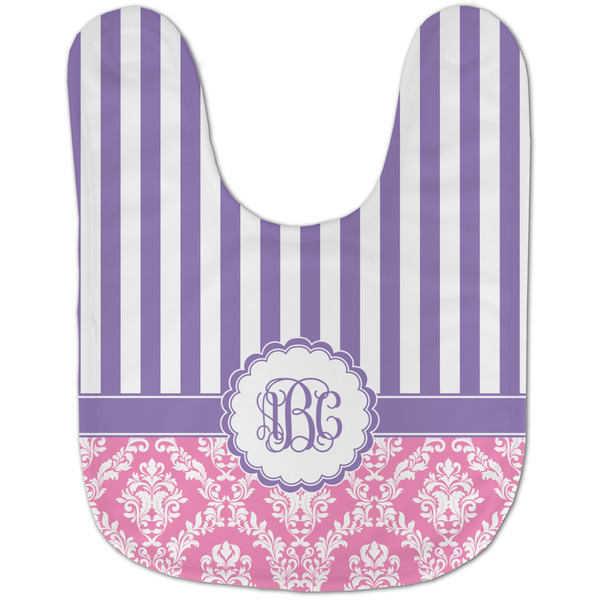 Pink & Purple Damask Baby Bib - AFT flat