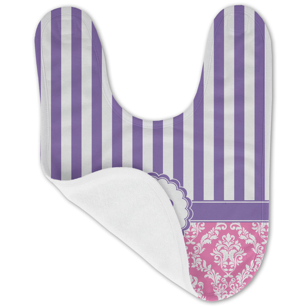 Pink & Purple Damask Baby Bib - AFT folded