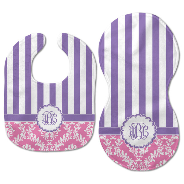 Pink & Purple Damask Baby Bib & Burp Set - Approval (new bib & burp)
