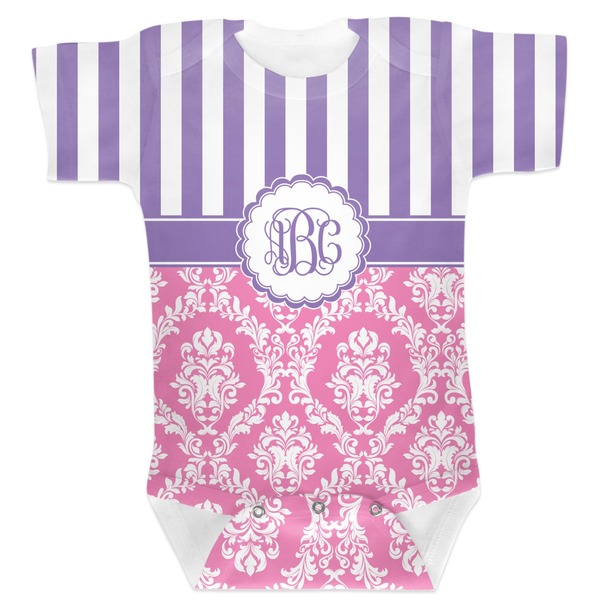 Custom Pink & Purple Damask Baby Bodysuit 6-12 (Personalized)