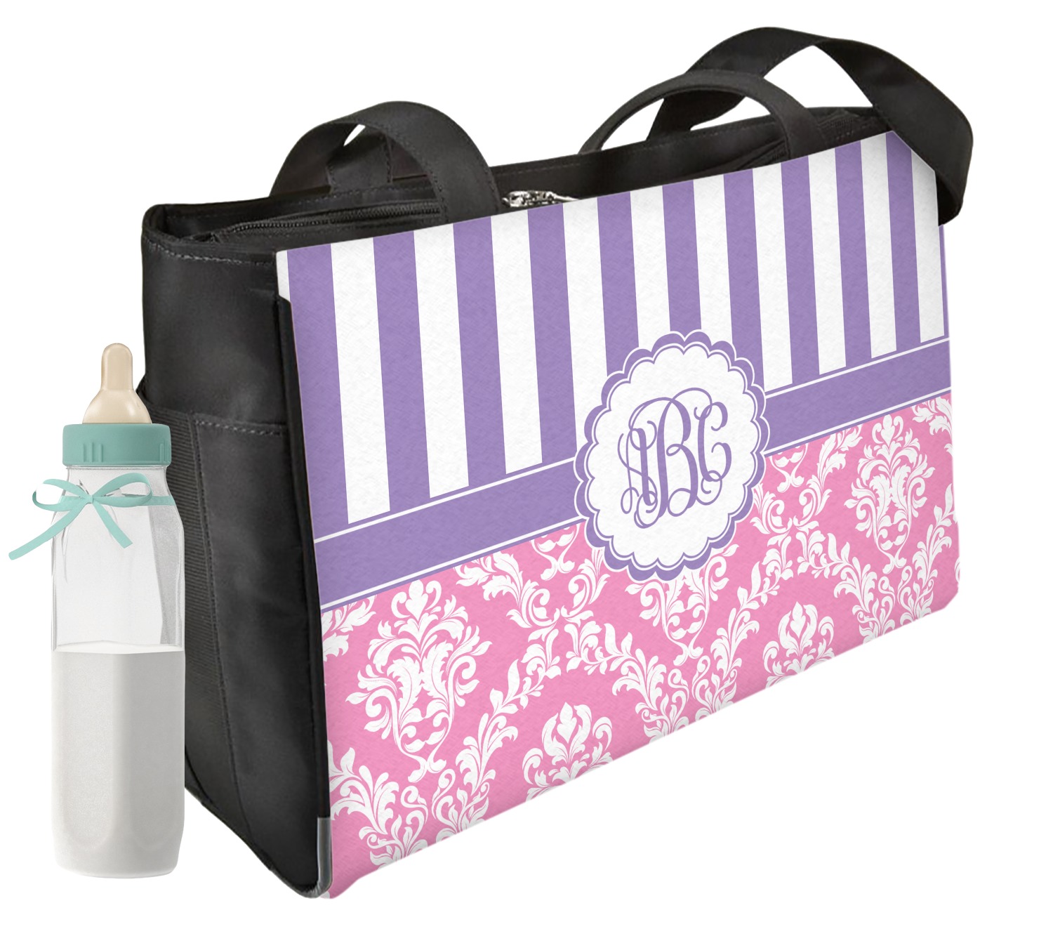 Pink & Purple Damask Diaper Bag w/ Monogram YouCustomizeIt