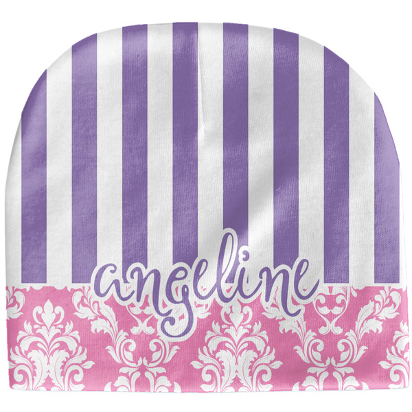 Custom Pink & Purple Damask Baby Hat (Beanie) (Personalized)