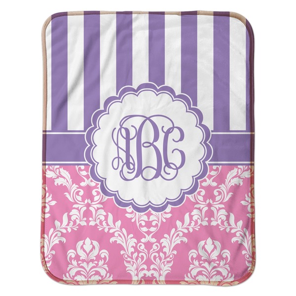 Pink & Purple Damask Baby Sherpa Blanket - Flat