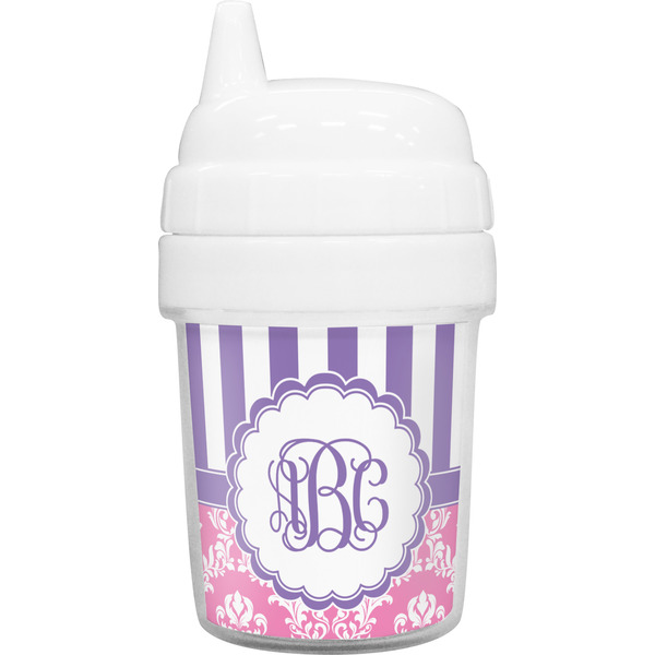 Custom Pink & Purple Damask Baby Sippy Cup (Personalized)