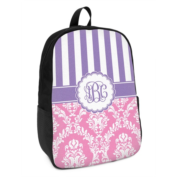 Custom Pink & Purple Damask Kids Backpack (Personalized)