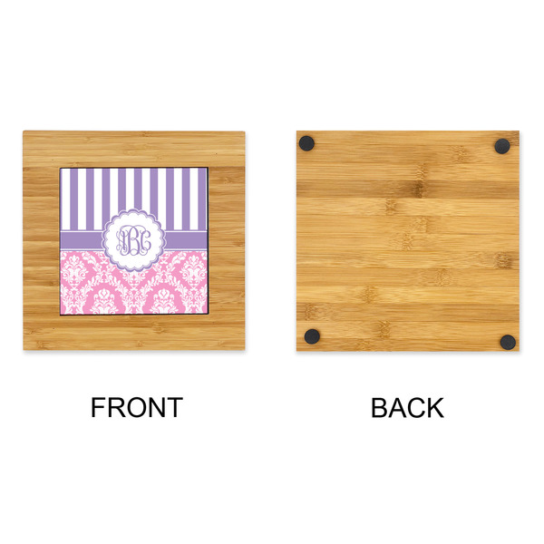 Pink & Purple Damask Bamboo Trivet with 6" Tile - APPROVAL