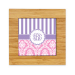 Pink & Purple Damask Bamboo Trivet with Ceramic Tile Insert (Personalized)
