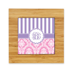 Pink & Purple Damask Bamboo Trivet with Ceramic Tile Insert (Personalized)