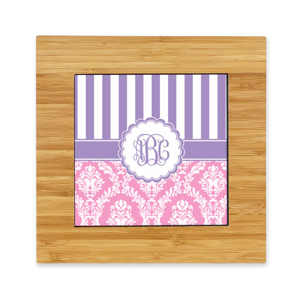 Custom Pink & Purple Damask Bamboo Trivet with Ceramic Tile Insert (Personalized)