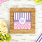 Pink & Purple Damask Bamboo Trivet with 6" Tile - LIFESTYLE