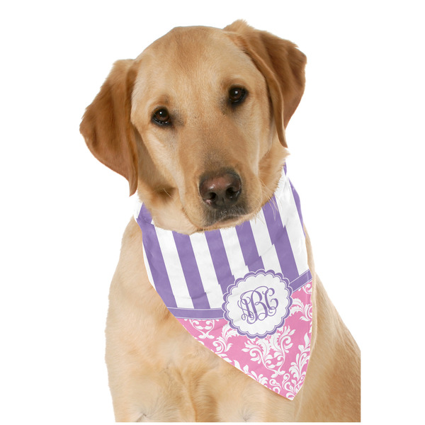 Custom Pink & Purple Damask Dog Bandana Scarf w/ Monogram