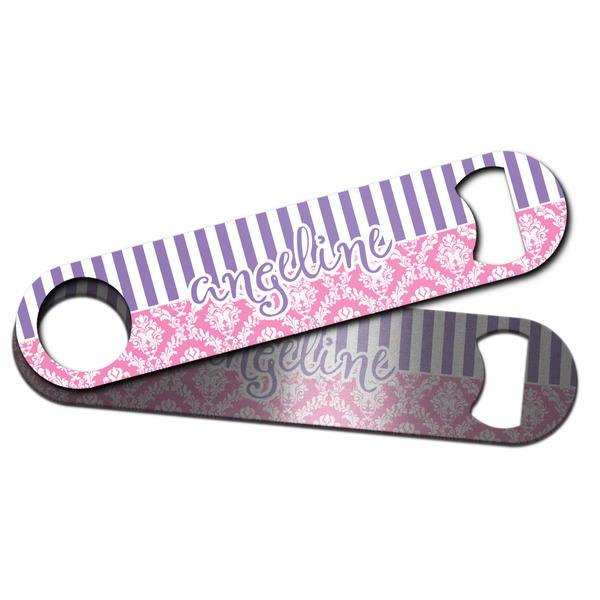 Pink & Purple Damask Bar Bottle Opener - Main