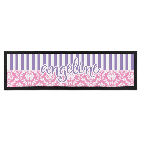Custom Pink & Purple Damask Bar Mat (Personalized)