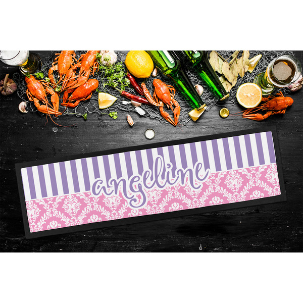 Pink & Purple Damask Bar Mat - Large - LIFESTYLE