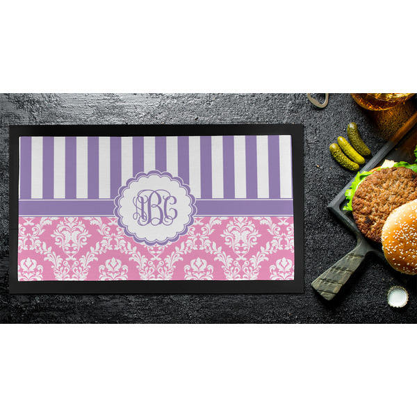 Pink & Purple Damask Bar Mat - Small - LIFESTYLE