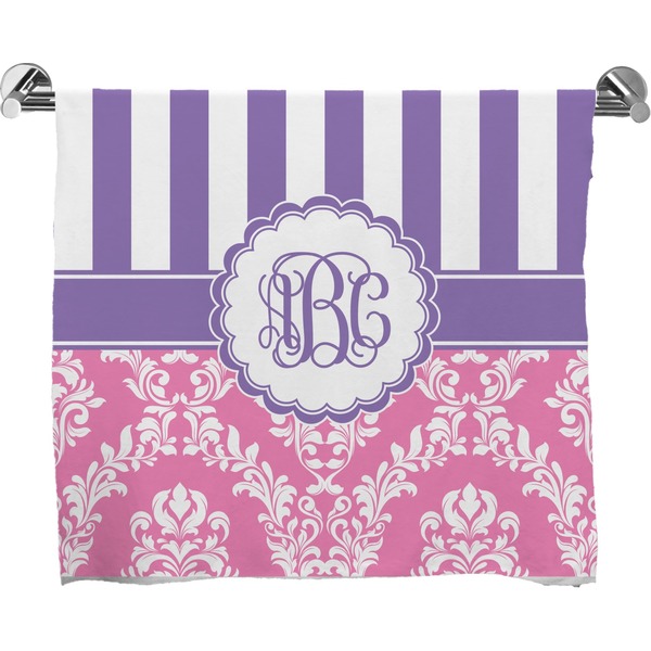 Custom Pink & Purple Damask Bath Towel (Personalized)