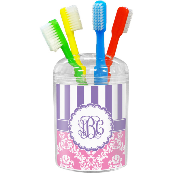 Custom Pink & Purple Damask Toothbrush Holder (Personalized)