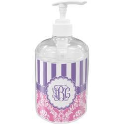 Pink & Purple Damask Acrylic Soap & Lotion Bottle (Personalized)