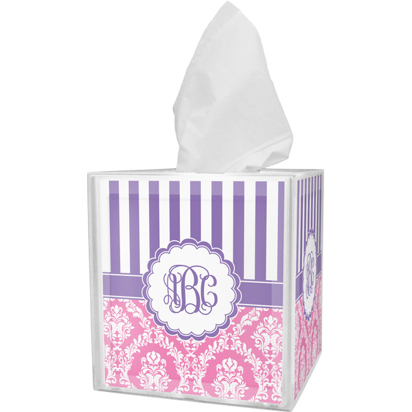 Custom Pink & Purple Damask Tissue Box Cover (Personalized)