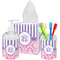 Pink & Purple Damask Acrylic Bathroom Accessories Set w/ Monogram