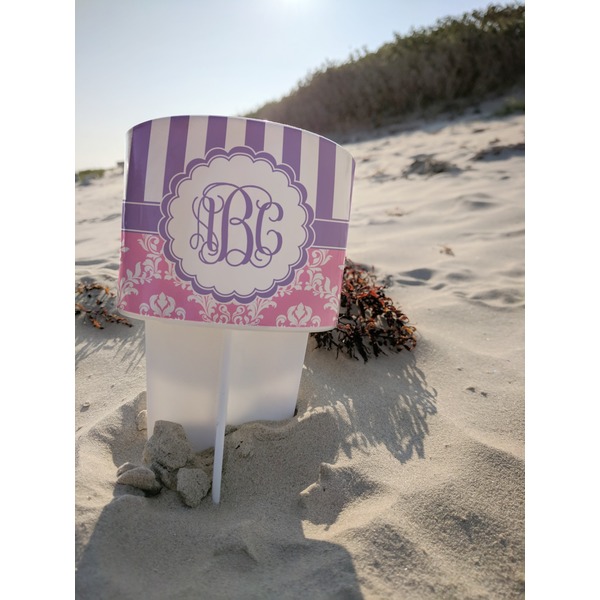 Pink & Purple Damask Beach Spiker white on beach with sand