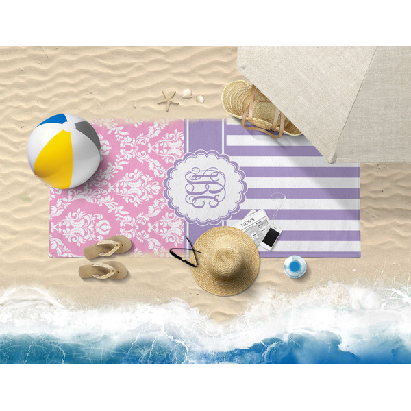 Pink & Purple Damask Beach Towel Lifestyle
