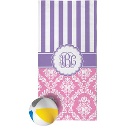 Pink & Purple Damask Beach Towel (Personalized)