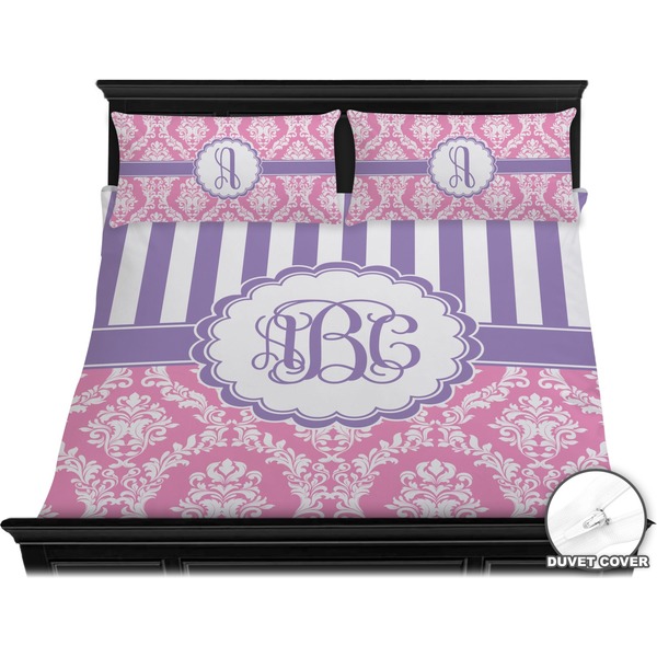 Pink & Purple Damask Bedding Set (King) - Duvet