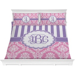 Pink & Purple Damask Comforter Set - King (Personalized)