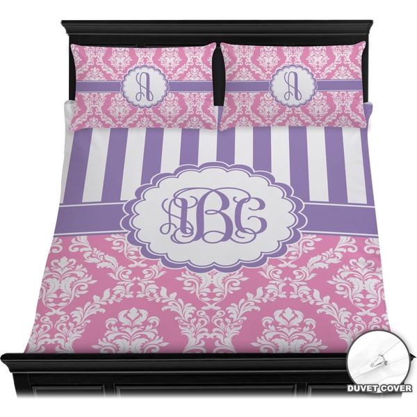 Pink & Purple Damask Bedding Set (Queen) - Duvet