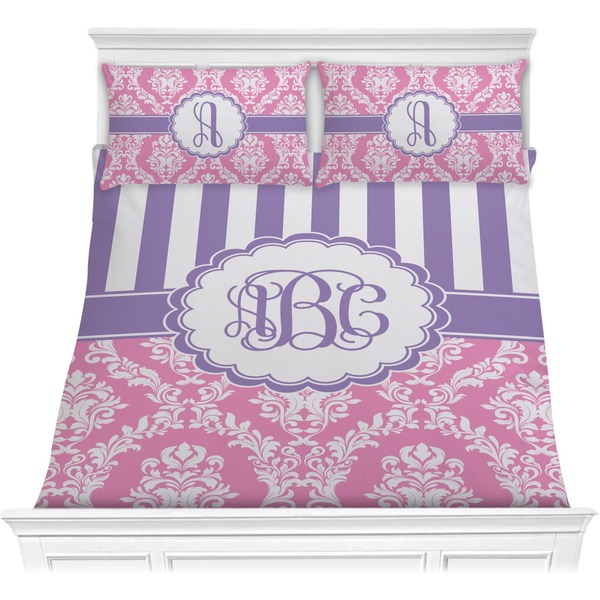 Custom Pink & Purple Damask Comforter Set - Full / Queen (Personalized)