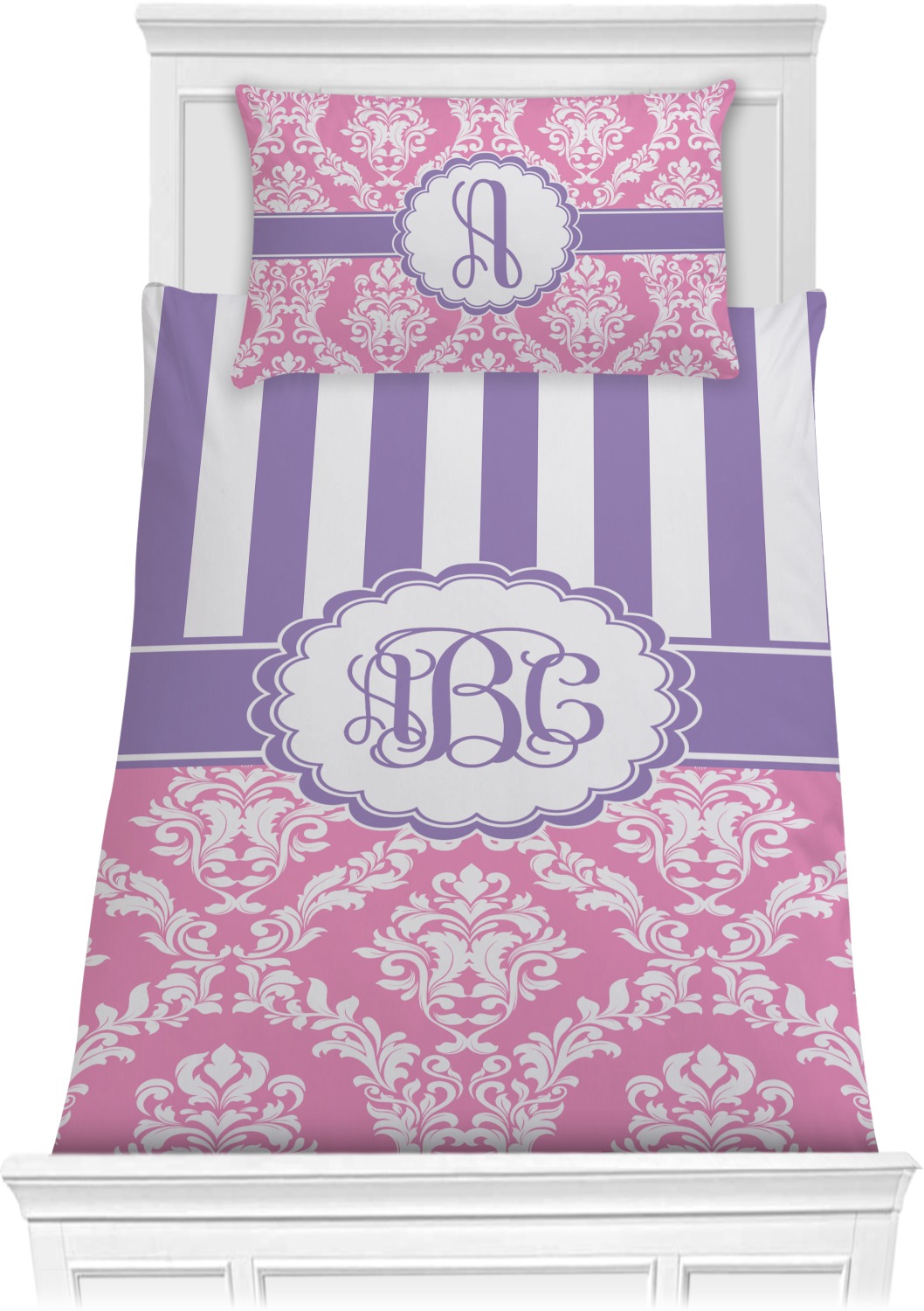 Pink & Purple Damask Comforter Set - Twin XL (Personalized ...
