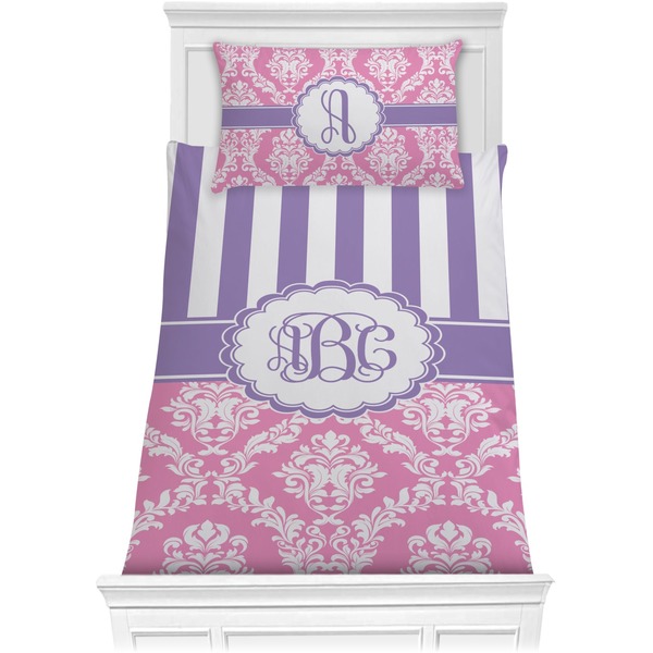 Custom Pink & Purple Damask Comforter Set - Twin XL (Personalized)
