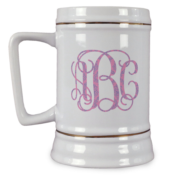 Custom Pink & Purple Damask Beer Stein (Personalized)