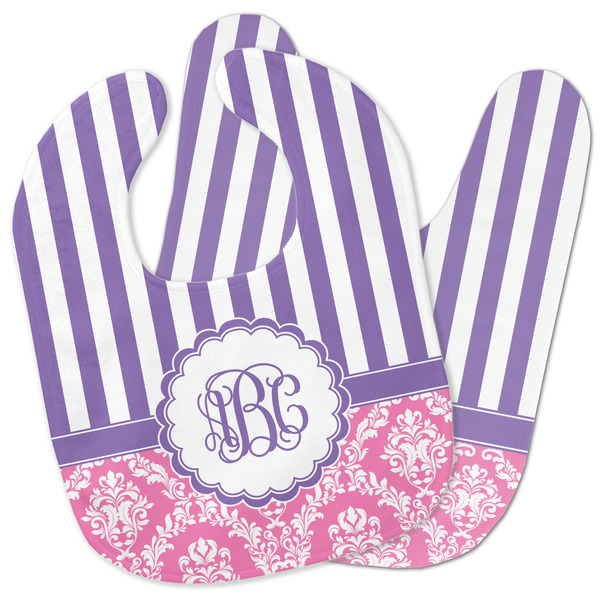 Custom Pink & Purple Damask Baby Bib w/ Monogram