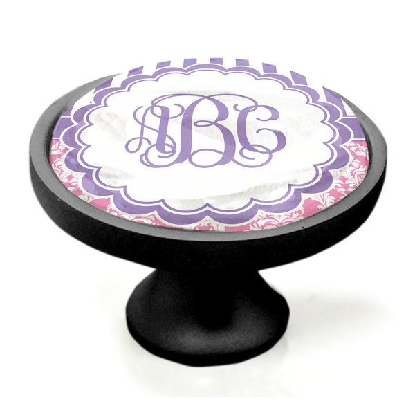 Pink & Purple Damask Black Custom Cabinet Knob (Side)
