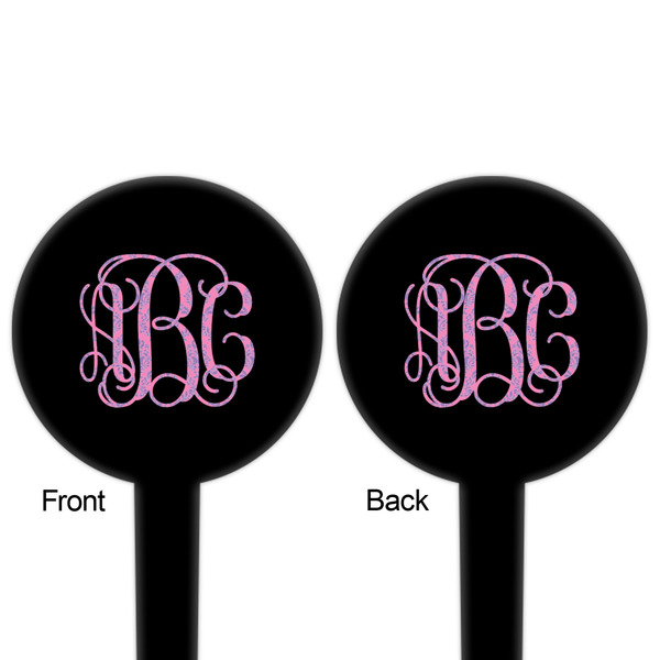 Pink & Purple Damask Black Plastic 4" Food Pick - Round - Double Sided - Front & Back