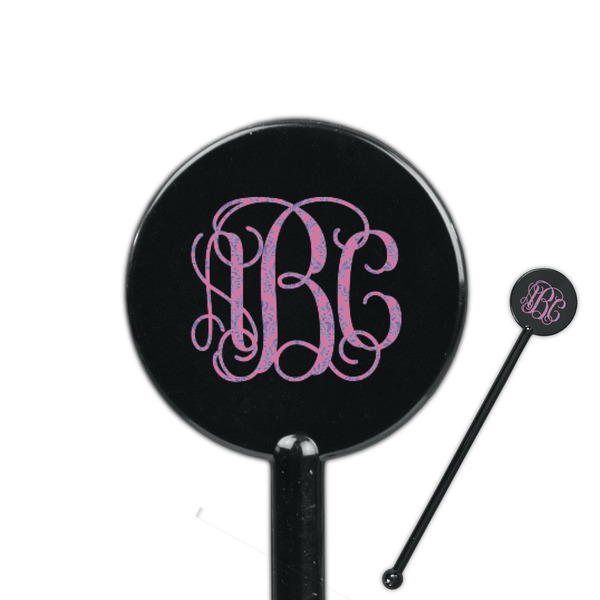 Custom Pink & Purple Damask 5.5" Round Plastic Stir Sticks - Black - Double Sided (Personalized)