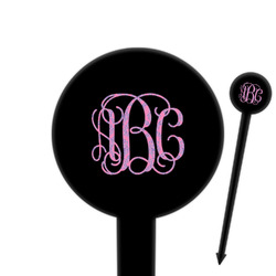 Pink & Purple Damask 6" Round Plastic Food Picks - Black - Double Sided (Personalized)