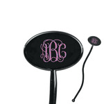 Pink & Purple Damask 7" Oval Plastic Stir Sticks - Black - Single Sided (Personalized)