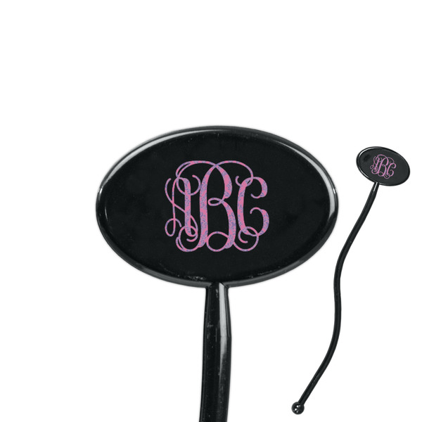 Custom Pink & Purple Damask 7" Oval Plastic Stir Sticks - Black - Single Sided (Personalized)