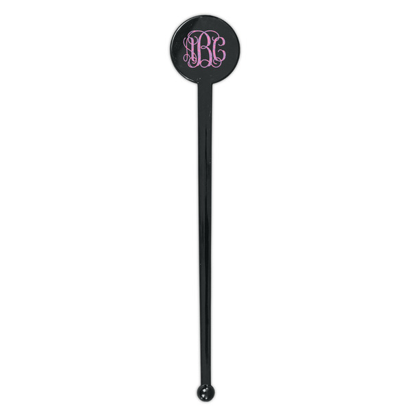 Pink & Purple Damask Black Plastic 7" Stir Stick - Round - Single Stick