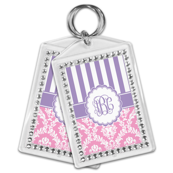 Pink & Purple Damask Bling Keychain - MAIN