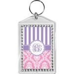 Pink & Purple Damask Bling Keychain (Personalized)