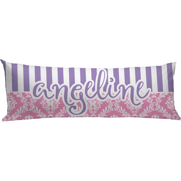 Custom Pink & Purple Damask Body Pillow Case (Personalized)