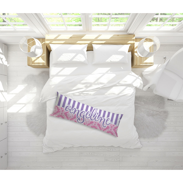 Pink & Purple Damask Body Pillow - LIFESTYLE