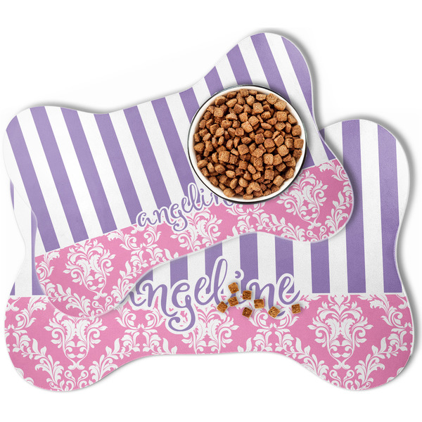 Pink & Purple Damask Bone Shaped Dog Mats - MAIN