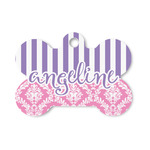 Pink & Purple Damask Bone Shaped Dog ID Tag - Small (Personalized)