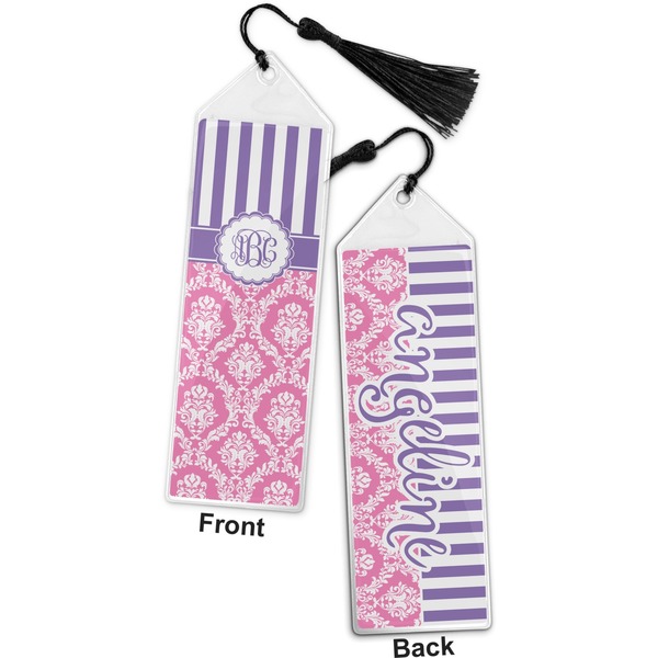 Pink & Purple Damask Bookmark with tassel - Front and Back